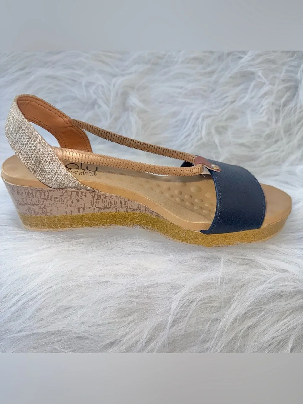 Malu Super Comfort Navy Wedge Sandals Made in Brazil – Women’s 7 NWOT